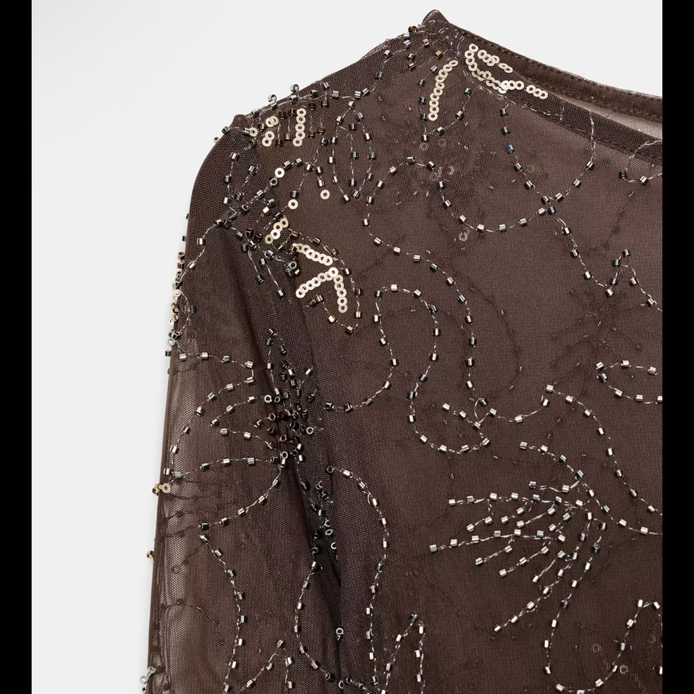 Zara Black Sheer Sequin Top - Picture 4 of 4